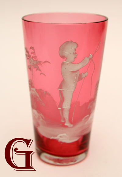 cranberry glass Mary Gregory champagne tumbler